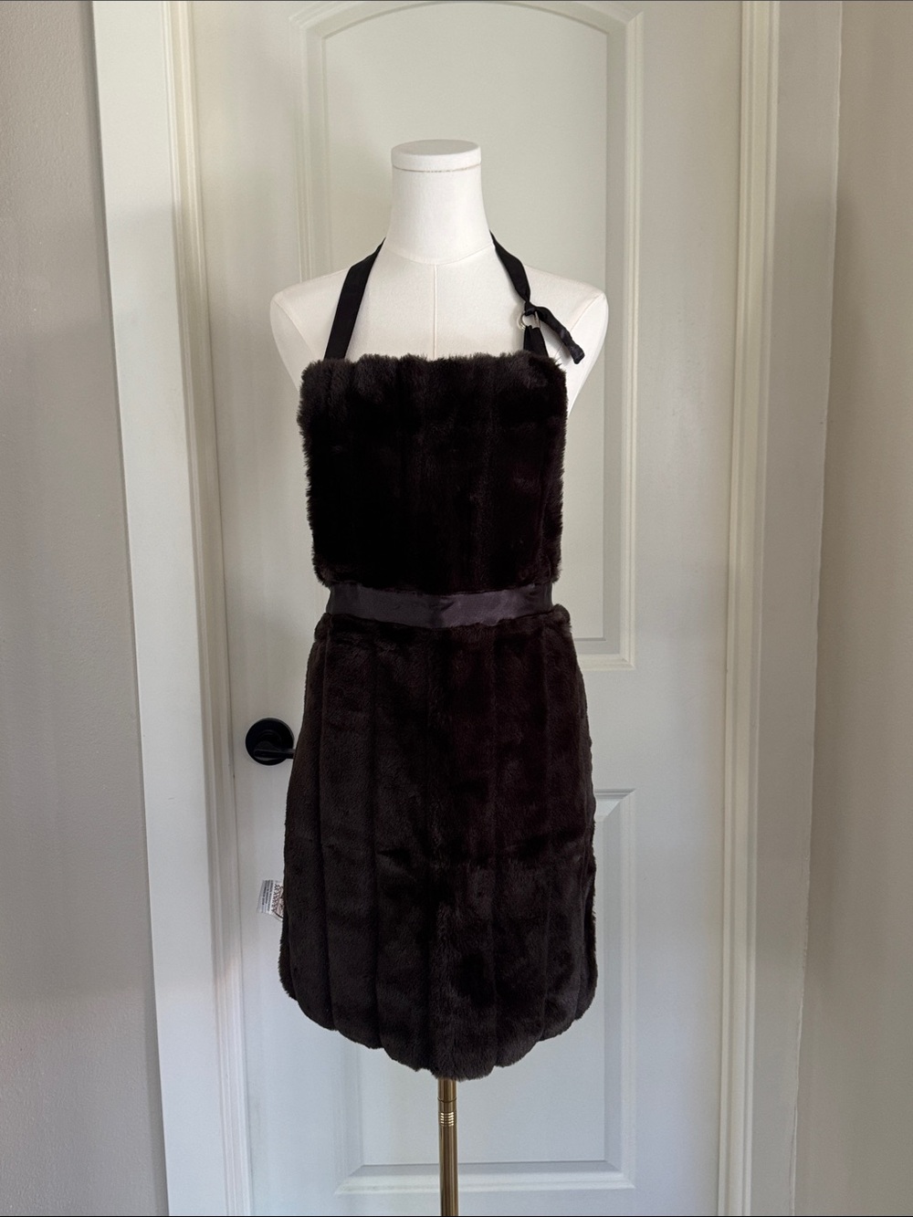 Plush Faux Mink Hostess Apron in Dark Chocolate Brown